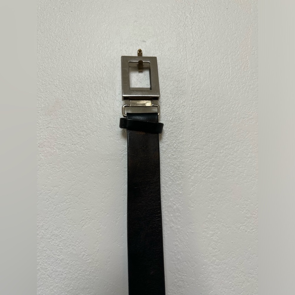 Vintage Black Italian Leather and Silver Buckle Esprit Made In USA Belt